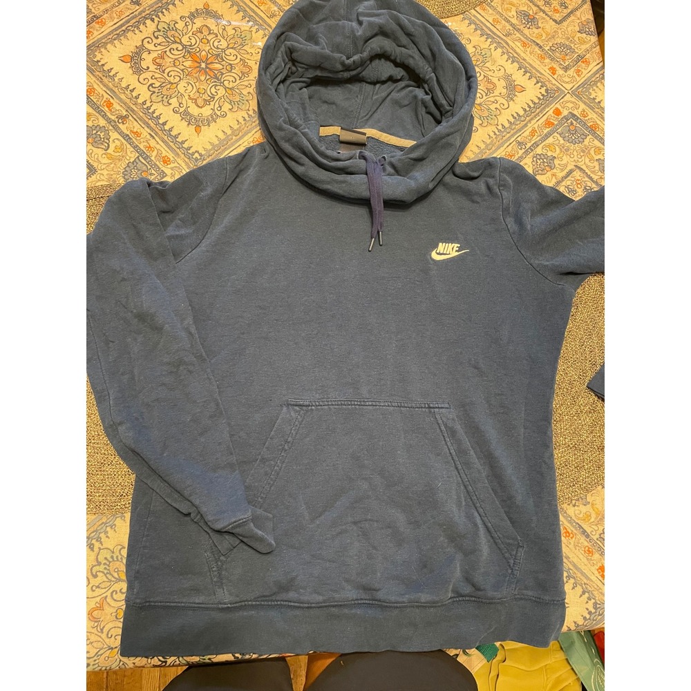 Nike Womens Navy Blue Funnel Neck Hoodie Fleece Pullover Sweatshirt Size Medium